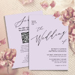Convites Código QR Mauve Tudo Em Um Casamento De Script Ele<br><div class="desc">Código QR Mauve Tudo Em Um Cartão De Convite De Casamento Moderno E Minimalista De Script Elegante. Celebre o seu dia especial com esta elegante e bela carta de convite para casamento para embelezar a sua ocasião especial. Todos os textos estão pré-organizados para que você personalize fácil e rapidamente com...</div>