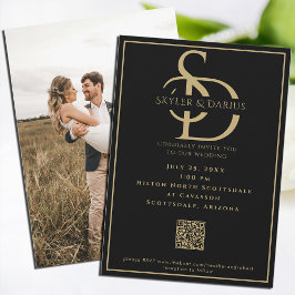 Convites Código QR Mínimo Simples Monograma de Casamento Cl