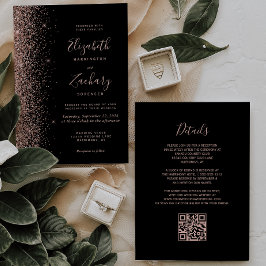 Convites Código QR Moderno de Casamento com Brilho em Ouro