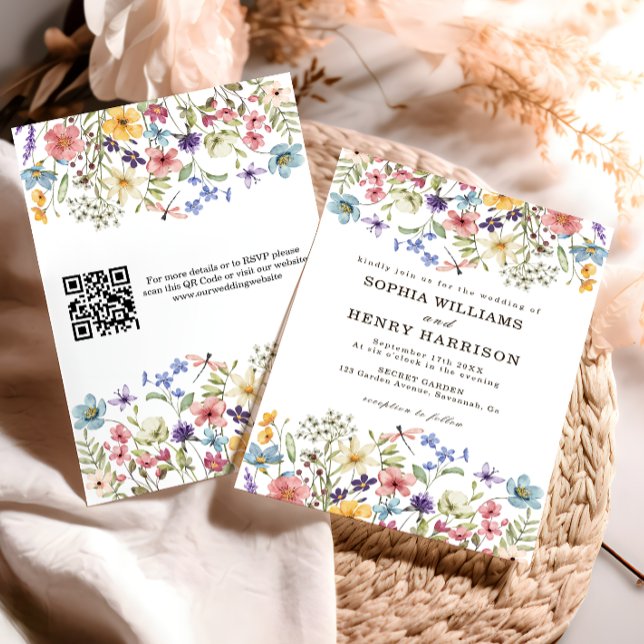 Convites Código QR moderno de Casamento de País Russo de Fl (Criador carregado)