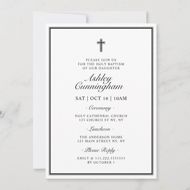 Convites Código QR Moderno Elegante Baptism (Frente)