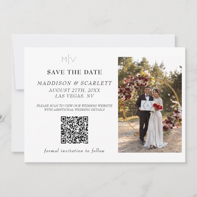 Convites Código QR Moderno para Foto de Save the Date (Frente)