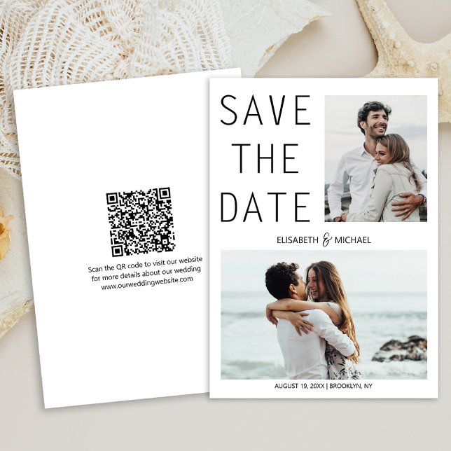 Convites Código QR Moderno Salve a Data Foto Casamento (A QR code makes it easy for guests to visit your website and find more details about your wedding.)