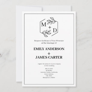 Convites Código QR Monograma Botânico Minimalista Casamento
