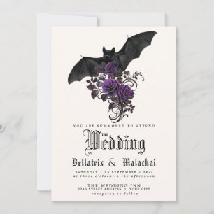 Convites Código QR Morcego Gótico Roxo Ameixa Rosas