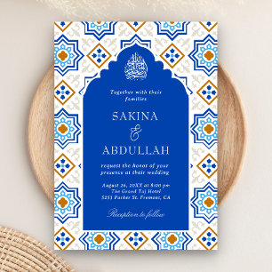 Convites Código QR Mosaico Persa Azul Azure Casamento Muçul