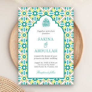 Convites Código QR Mosaico Persa Verde Hortelã Casamento Mu
