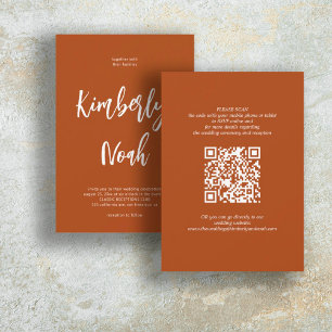 Convites Código QR nomes simples script de casamento laranj