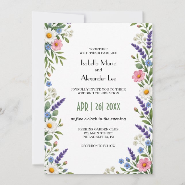 Convites Código QR para Casamento Moderno com Flores Silves (Frente)