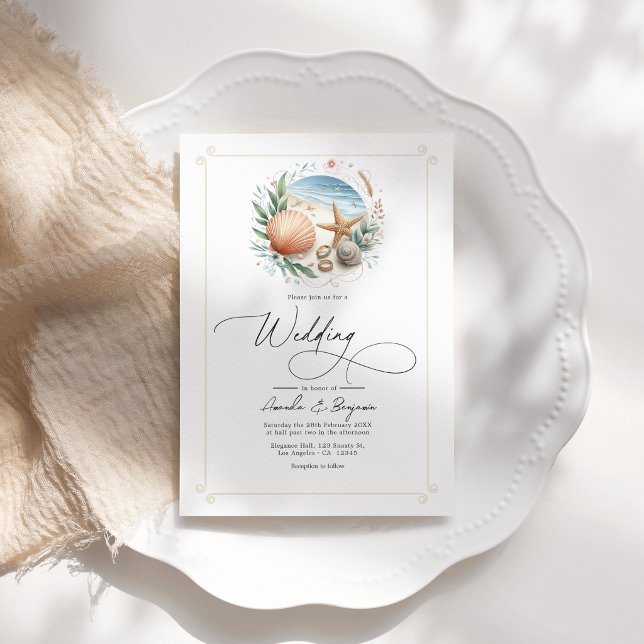 Convites Código QR para Casamento na Praia com Estilo Coste (Coastal Chic Beach Wedding QR Code Invitation)