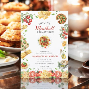 Convites Código QR para Chá de Bebê Little Meatball Italian