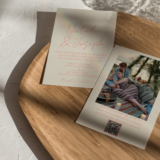 Convites Código QR Pastel Colorido Casamento Whimsical Escr (Criador carregado)