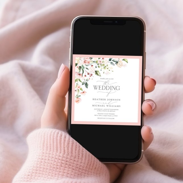 Convites Código QR Peach Pink Watercolor Casamento Floral (Criador carregado)