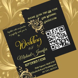 Convites Código QR personalizado de casamento Dourado e pre