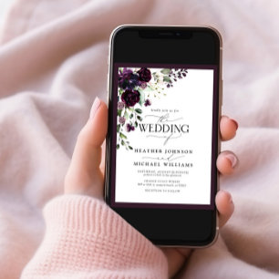 Convites Código QR Plum Purple Floral Watercolor Script