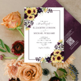 Convites Código QR Plum Purple Sunflower Casamento