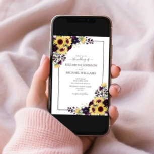 Convites Código QR Plum Purple Sunflower Casamento