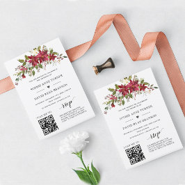 Convites Código QR Poinsettia Casamento Dourado Floral