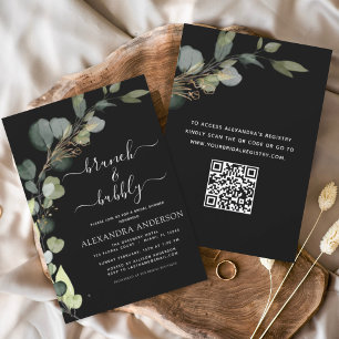 Convites Código QR Preto Brunch e Eucalyptus Invisível