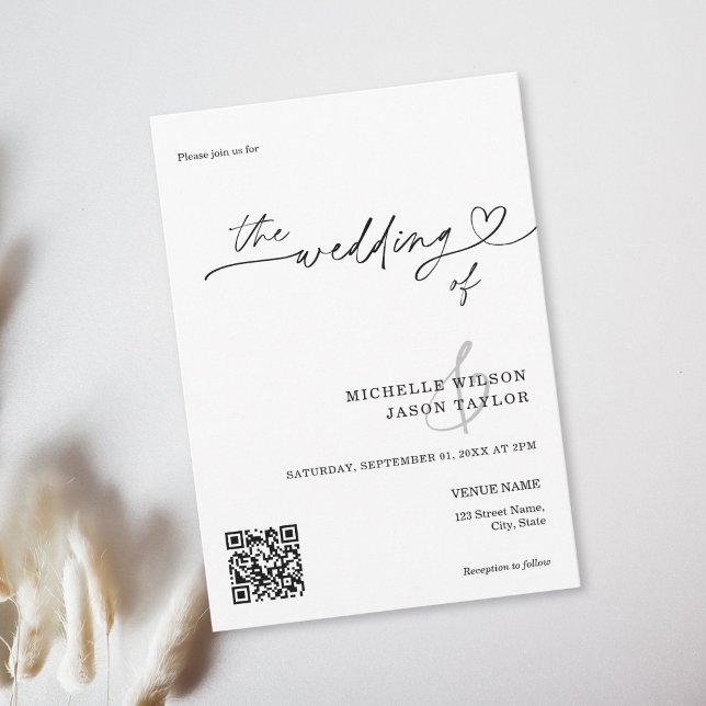 Convites Código QR Preto e Branco Elegante Simples Minimali (Elegant Simple Minimalist Black and White QR Code Invitation)
