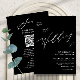 Convites Código QR Preto Elegante Tudo em um Casamento Mode