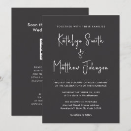 Convites Código QR Preto Elegante Tudo em um Casamento Mode