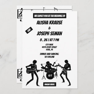 Convites Código QR Preto Moderno e Casamento Musical