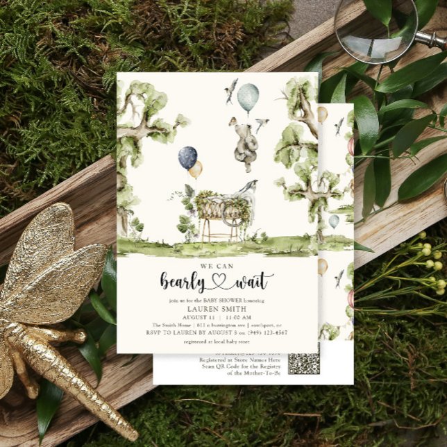 Convites Código QR que podemos esperar Chá de fraldas Woodl (Criador carregado)