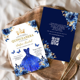 Convites Código QR Quinceanera Floral Royal Princess