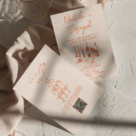Convites Código QR Retro Casamento Colorido Brilhante Retra