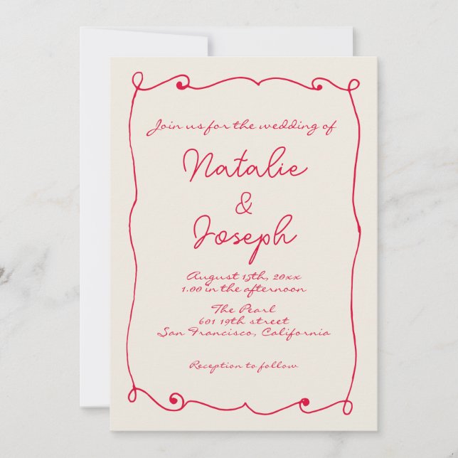 Convites Código QR Retrorização Escrita à Mão com Casamento (Frente)