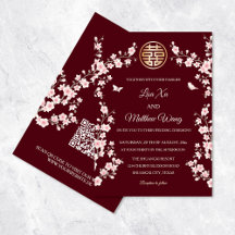 Código QR Rosa Flor Oriental Chinesa Casamento