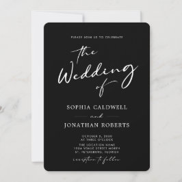 Convites Código QR RSVP Caligrafia Preto e Casamento Branco