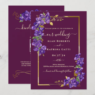 Convites Código QR RSVP Casamento Borgonha Moldura Violeta 