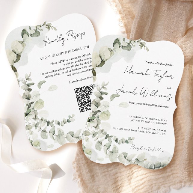 Convites Código QR RSVP Casamento Eucalyptus (eucalyptus qr code wedding invitation online rsvp
)
