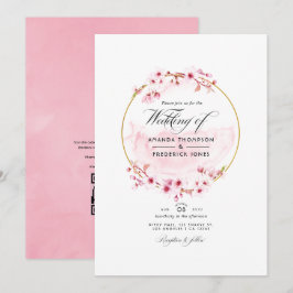 Convites Código QR RSVP Casamento Geométrico Pink Cherry Bl