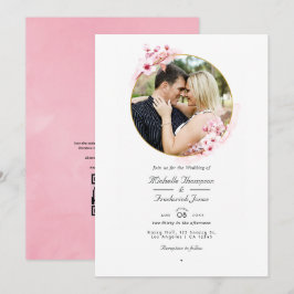 Convites Código QR RSVP Casamento Geométrico Pink Cherry Bl