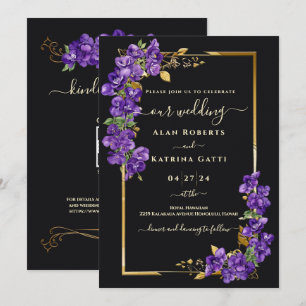 Convites Código QR RSVP Casamento Gravata Preta Moldura Vio
