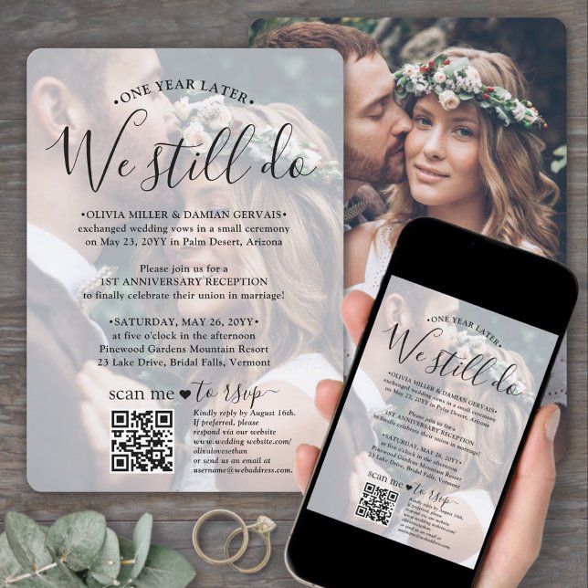 Convites Código QR RSVP de Aniversário do Casamento Ainda F (Criador carregado)