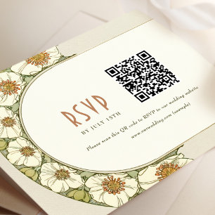 Convites Código QR RSVP de Casamento Arte Nova Vintage Much