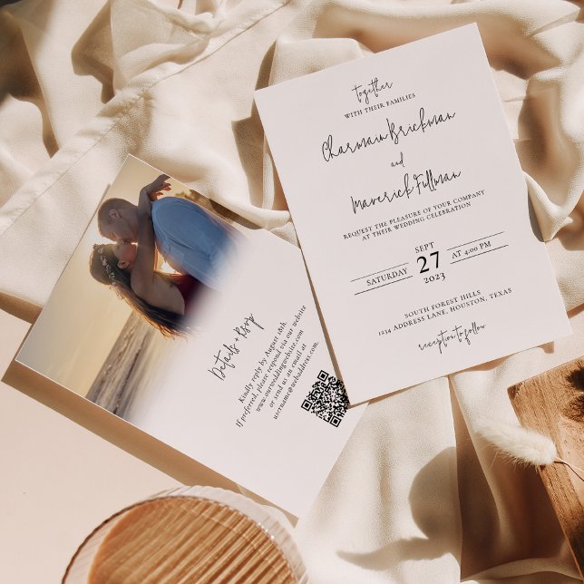 Convites Código QR RSVP de Casamento de Fotografia de Scrip (Criador carregado)