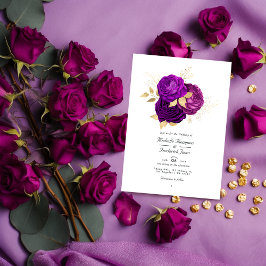 Convites Código QR Rsvp de Casamento Floral Roxo e Dourado