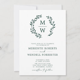 Convites Código QR RSVP Emerald Green Monograma Wreath Casa
