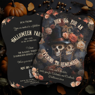 Convites Código QR RSVP Gótico Beijar Esqueletos Halloween