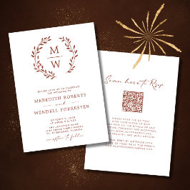 Convites Código QR RSVP Terracotta Monograma Wreath Casamen