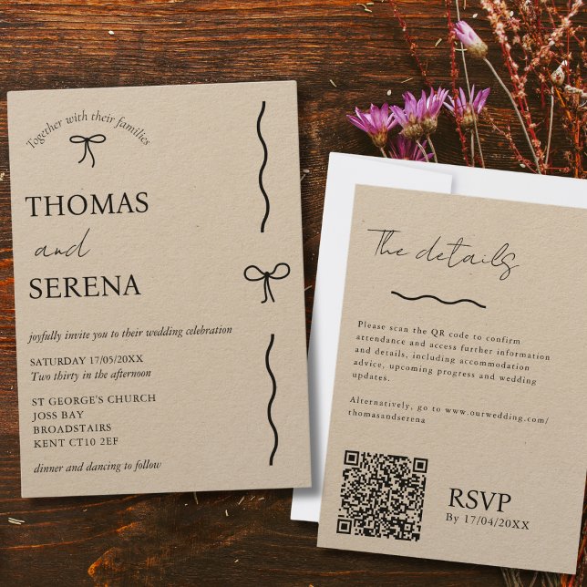 Convites Código QR Rustic Kraft (editável) Casamento de Arc (Criador carregado)