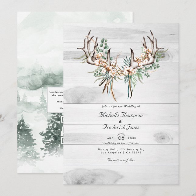 Convites Código QR Rústico RSVP Casamento Boêmio (Frente/Verso)