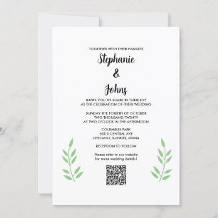 Convites Código QR Sage Green deixa casamento de script pre
