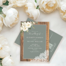 Convites Código QR Sage Green Rustic Wood Script Weding Inv