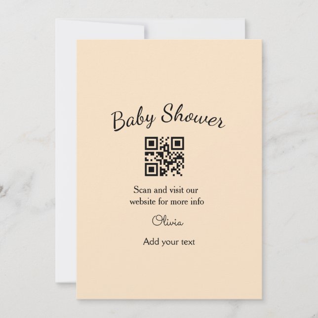 Convites Código QR simples para chá de bebê com nome texto  (Frente)